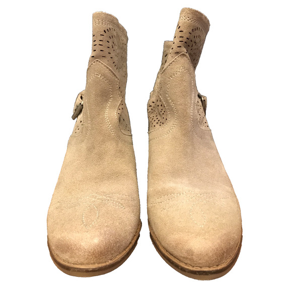 Naughty Monkey Zoey Suede Ankle Boots Taupe Laser Cut Leather Western Size 8 - Picture 2 of 11